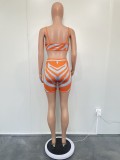 Orange Sexy Women's Suspender Zebra Print Two-Piece Set