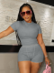 Grey Fashionable And Sexy O-Neck Threaded Two-Piece Set