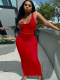 Red Fashionable Vest High Waist Cover Hip Long Skirt Two Piece Set