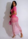 Pink Gradient Knitted Beach Dress