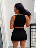 Black Sexy Knitted Hollow Vest And Skirt Two-Piece Set