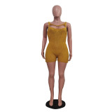 Yellow Casual Sleeveless Knitted Breathable Jumpsuit