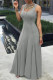 Gray Sleeveless U-Neck Women's Dress With Large Swing