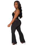 Black Sexy One-Shoulder Mesh Patchwork Jumpsuit