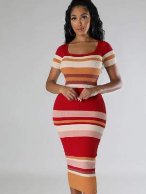 Red Fashionable Round Neck Knitted Slim Short Sleeve Dress