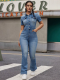 Blue Fashionable Denim Women's Fitted Jumpsuit
