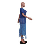 Blue Gradient Knitted Beach Dress