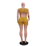 Yellow Casual Sleeveless Knitted Breathable Jumpsuit