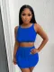 Blue Sexy Knitted Hollow Vest And Skirt Two-Piece Set