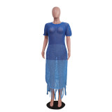 Blue Gradient Knitted Beach Dress