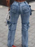 Stylish Casual Patchwork Multi-Pocket Jeans