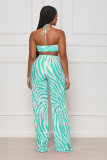 Sexy Tube Top Casual Printed Striped Pleated Two-Piece Set