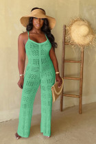 Green Knitted Sexy Suspender Backless Jumpsuit