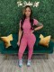 Rose Red O-Neck Ribbed Short-Sleeved Trousers Two-Piece Set