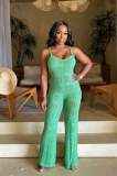 Green Knitted Sexy Suspender Backless Jumpsuit