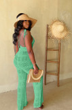 Green Knitted Sexy Suspender Backless Jumpsuit