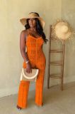 Orange Knitted Sexy Suspender Backless Jumpsuit
