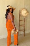 Orange Knitted Sexy Suspender Backless Jumpsuit