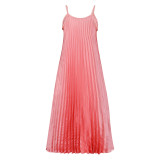 Pink Sexy Suspender Pleated A-line Long Dress
