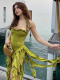 Green Sexy Halter Neck Irregular Slim Dress