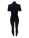 Black Fashionable Casual Women's Zipper Stretch Pit Strip Jumpsuit