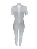 White Fashionable Casual Women's Zipper Stretch Pit Strip Jumpsuit