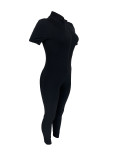 Black Fashionable Casual Women's Zipper Stretch Pit Strip Jumpsuit