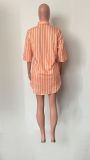 Orange Stylish Striped Print Pocket Set of Two