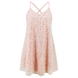 Pink Sexy Suspender Sequin Feather Short A-line Dress