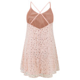 Pink Sexy Suspender Sequin Feather Short A-line Dress