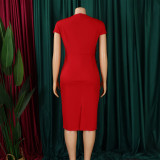 Red Elegant Ruffle Bag Hip Dress