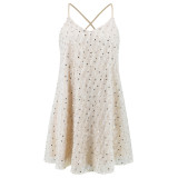 Apricot Sexy Suspender Sequin Feather Short A-line Dress
