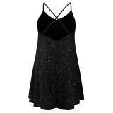Black Sexy Suspender Sequin Feather Short A-line Dress