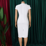 White Elegant Ruffle Bag Hip Dress