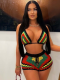 Halterneck Braided Color-Blocked Beach Shorts Two-Piece Set