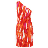 Orange Sexy One Shoulder Slant Neck Tie-Dye Printed Dress