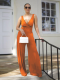Orange Sexy Deep V Backless Sleeveless Jumpsuit