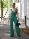 Green Sexy Deep V Backless Sleeveless Jumpsuit