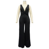 Black Sexy Deep V Backless Sleeveless Jumpsuit