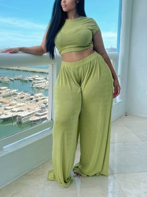 Summer Casual Wide-Leg Plus Size Two-Piece Set