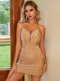 Sexy V-Neck Tube Top Sequined Backless Dress