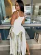 White Sexy Knitted Suspender Tassel Slim See-through Dress