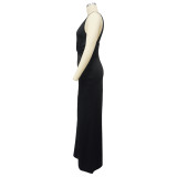 Black Sexy Deep V Backless Sleeveless Jumpsuit