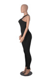 Black Quick-Drying Threaded Sleeveless Stretch Tight Yoga Jumpsuit