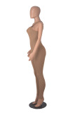 Khaki Quick-Drying Threaded Sleeveless Stretch Tight Yoga Jumpsuit