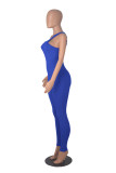 Blue Quick-Drying Threaded Sleeveless Stretch Tight Yoga Jumpsuit
