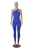 Blue Quick-Drying Threaded Sleeveless Stretch Tight Yoga Jumpsuit