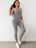 Grey Quick-Drying Threaded Sleeveless Stretch Tight Yoga Jumpsuit