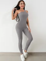 Grey Quick-Drying Threaded Sleeveless Stretch Tight Yoga Jumpsuit