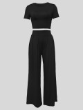 Black Fashionable And Versatile Casual Wide-Leg Two-Piece Suit